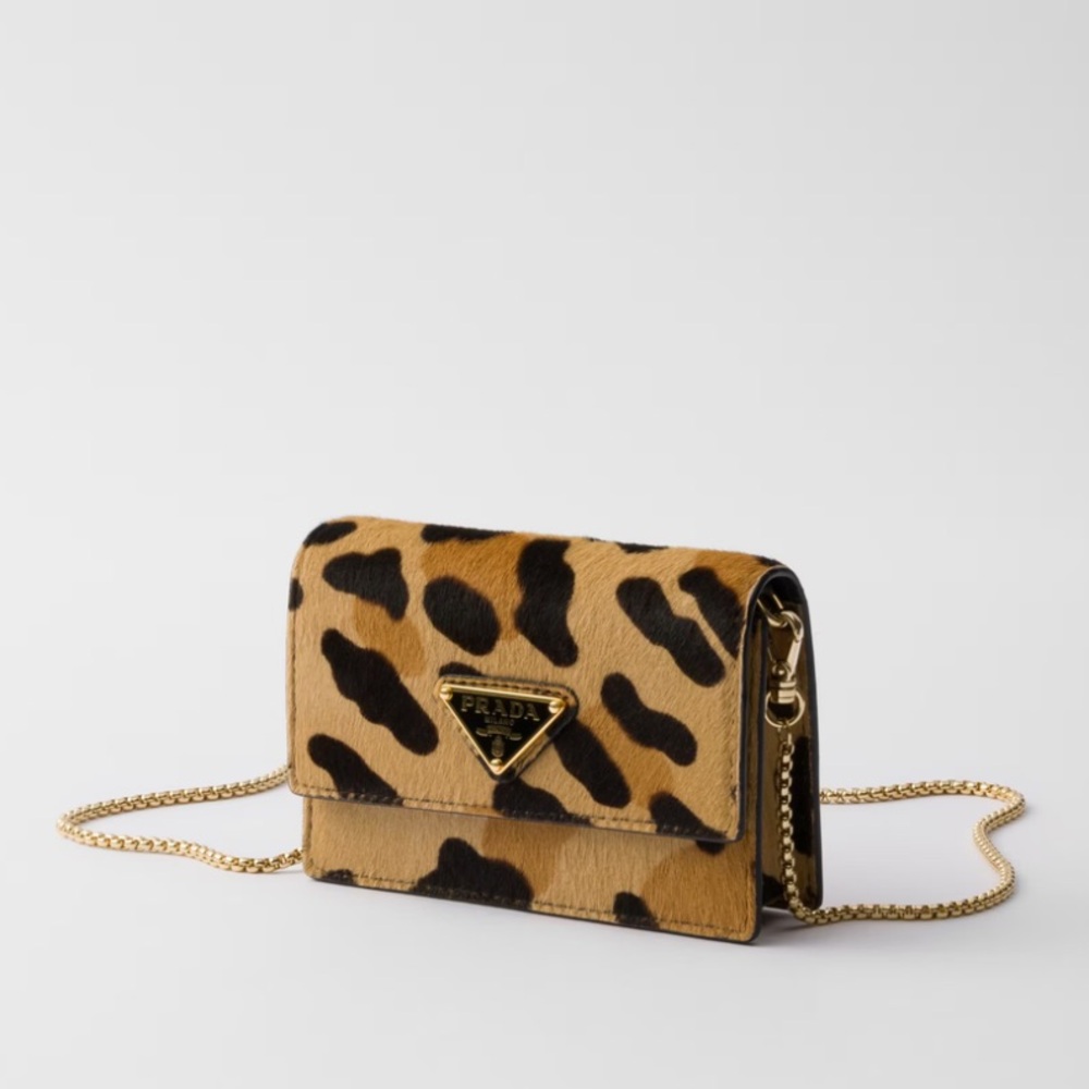 NWT Prada - Leopard Print Mini Bag | Printed leather card holder on gold chain - Picture 7 of 14